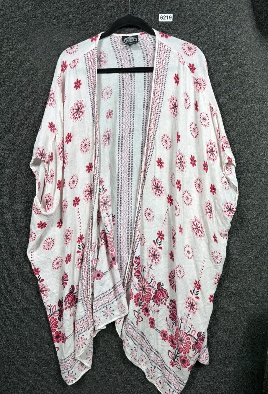 Angie Peasant Floral Sweater Womens Size L White Pink Kimono Sleeve Bohemian